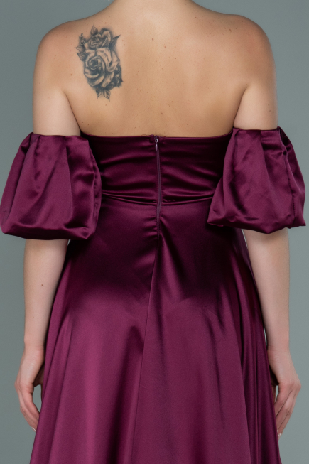 Long Cherry Colored Satin Evening Dress ABU2614