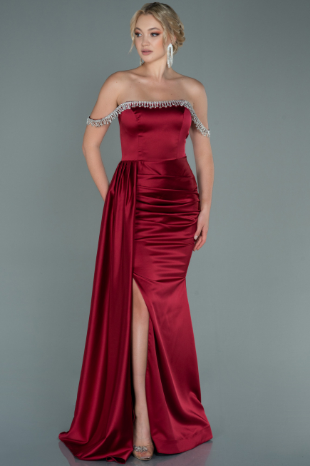 Long Burgundy Satin Evening Dress ABU2618