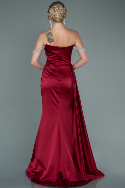 Long Burgundy Satin Evening Dress ABU2618