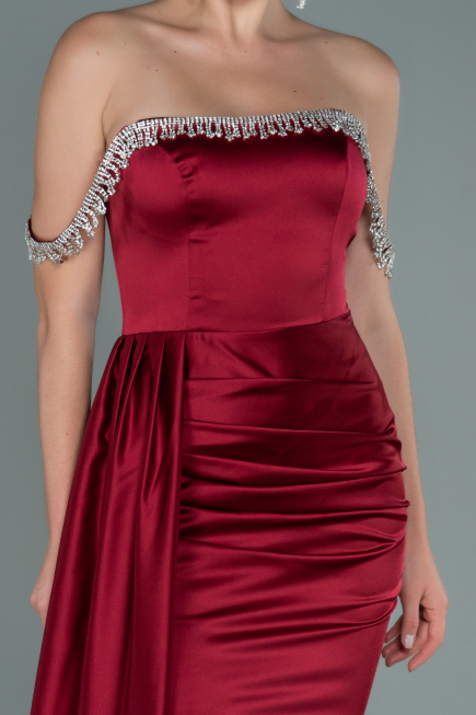 Long Burgundy Satin Evening Dress ABU2618