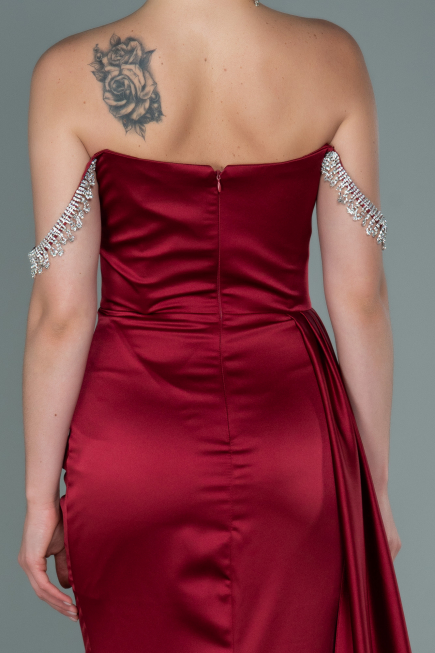 Long Burgundy Satin Evening Dress ABU2618