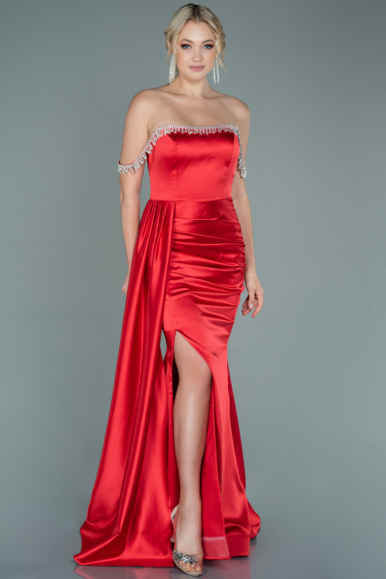 Long Red Satin Evening Dress ABU2618