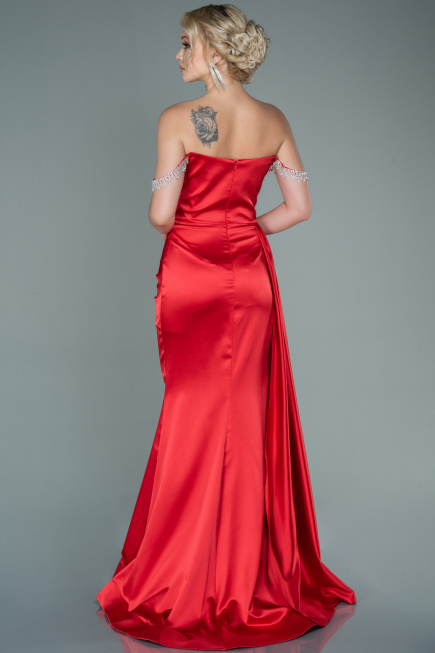Long Red Satin Evening Dress ABU2618