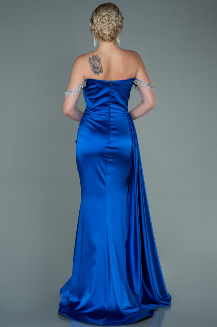 Long Sax Blue Satin Evening Dress ABU2618