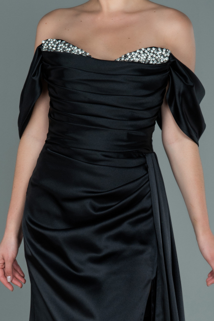 Long Black Satin Evening Dress ABU2661