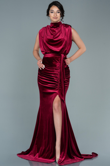 Long Burgundy Velvet Evening Dress ABU2668