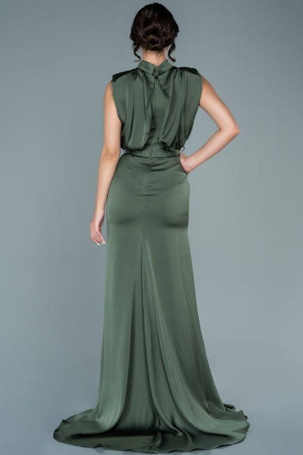Olive Drab Long Satin Evening Dress ABU2133