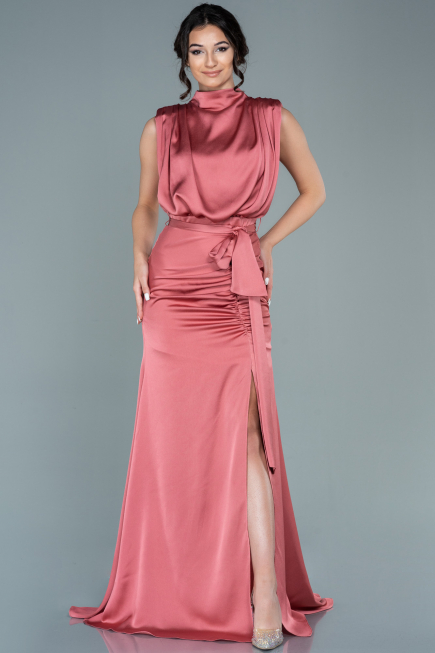 Salmon Long Satin Evening Dress ABU2133