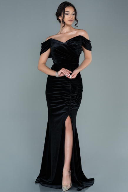 Long Black Velvet Evening Dress ABU2672