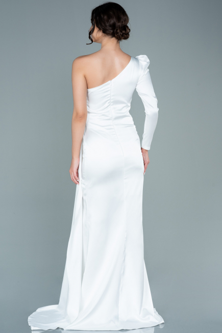 Long White Satin Evening Dress ABU2676