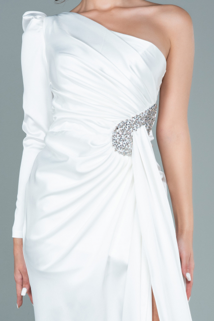 Long White Satin Evening Dress ABU2676