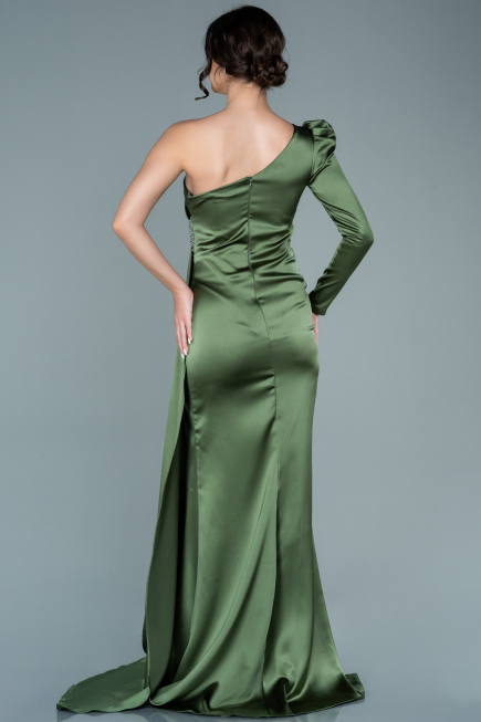 Long Olive Drab Satin Evening Dress ABU2676