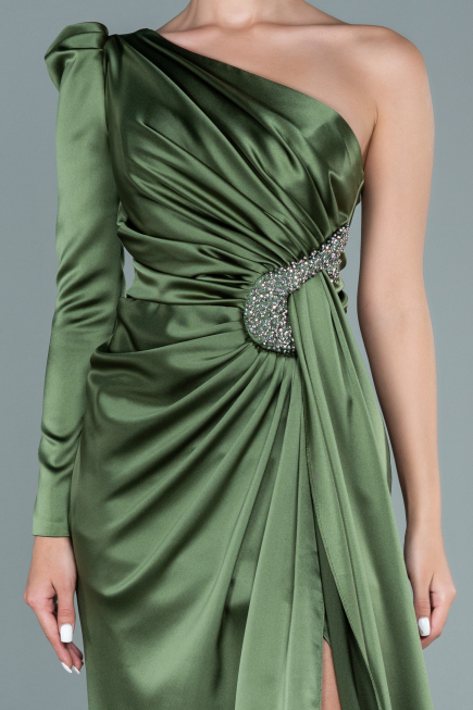 Long Olive Drab Satin Evening Dress ABU2676