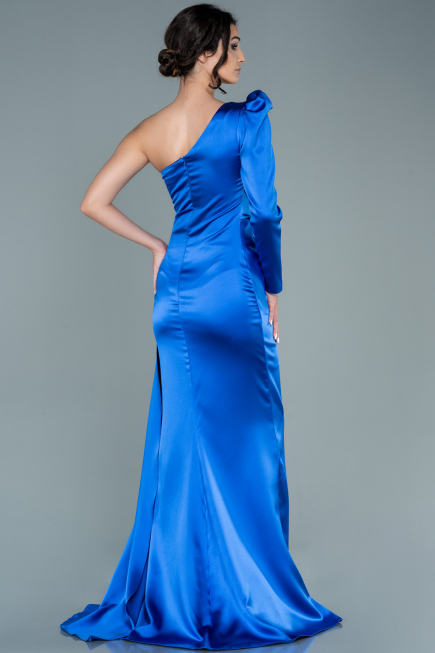 Long Sax Blue Satin Evening Dress ABU2676