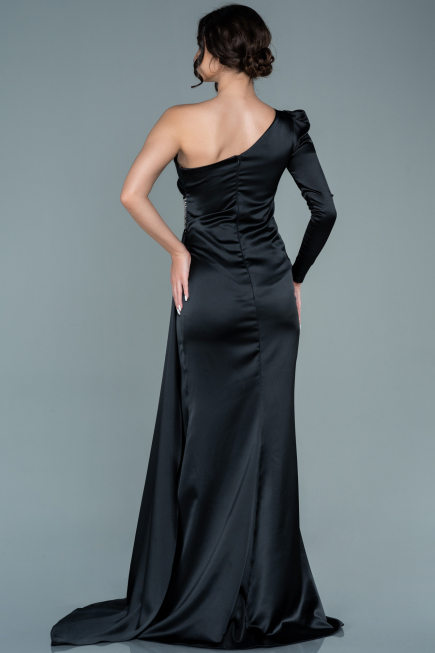 Long Black Satin Evening Dress ABU2676