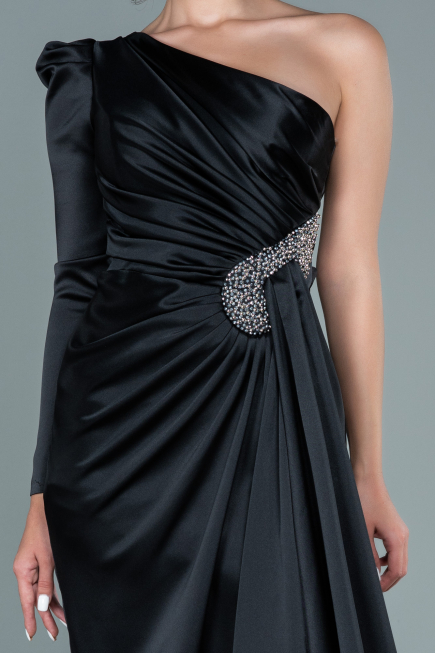 Long Black Satin Evening Dress ABU2676