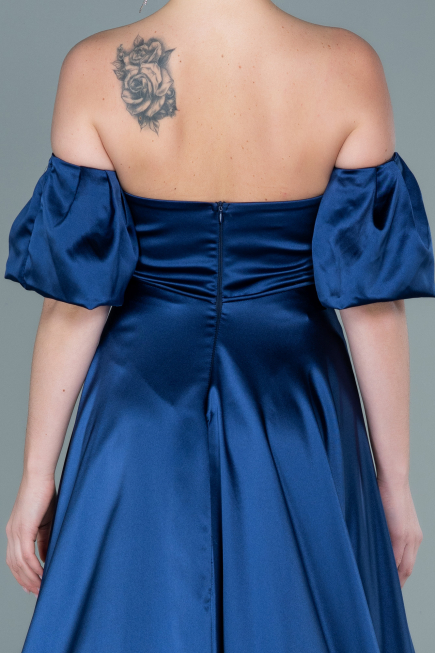 Long Navy Blue Satin Evening Dress ABU2614
