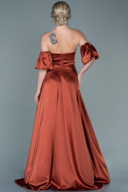 Long Light Brown Satin Evening Dress ABU2614