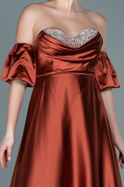 Long Light Brown Satin Evening Dress ABU2614