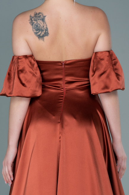 Long Light Brown Satin Evening Dress ABU2614