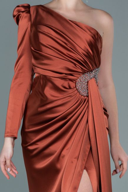 Long Brick Satin Evening Dress ABU2676