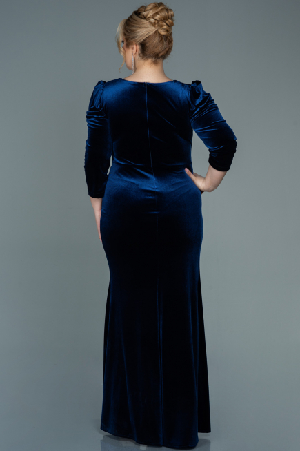 Long Navy Blue Velvet Plus Size Evening Dress ABU2697