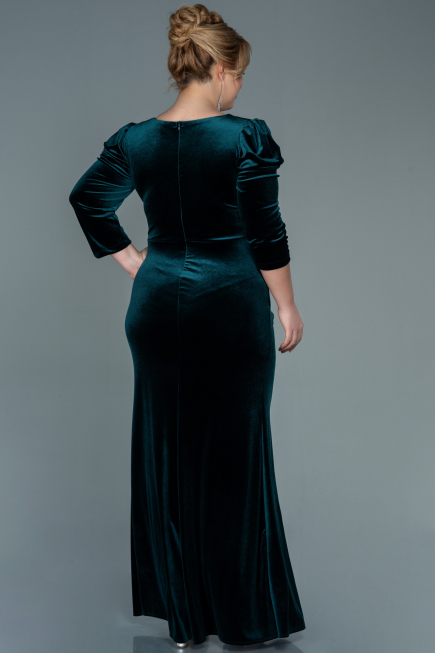 Long Emerald Green Velvet Plus Size Evening Dress ABU2697