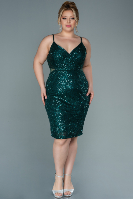 Short Emerald Green Plus Size Evening Dress ABK1539