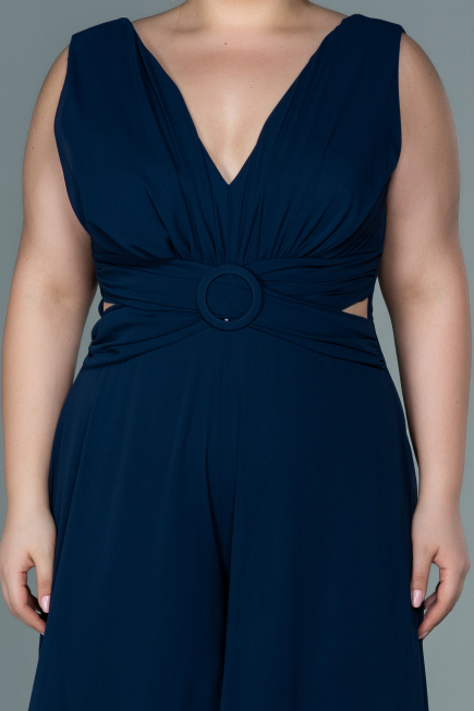 Navy Blue Chiffon Plus Size Evening Dress ABT082