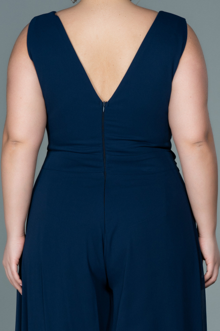 Navy Blue Chiffon Plus Size Evening Dress ABT082