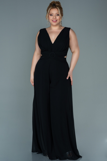 Black Chiffon Plus Size Evening Dress ABT082