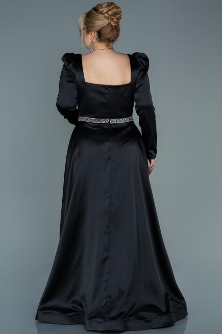 Long Black Satin Plus Size Evening Dress ABU2684