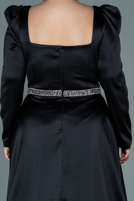 Long Black Satin Plus Size Evening Dress ABU2684