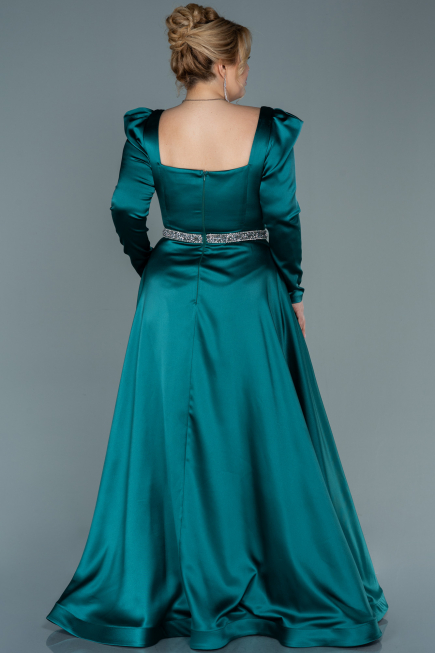 Long Emerald Green Satin Plus Size Evening Dress ABU2684