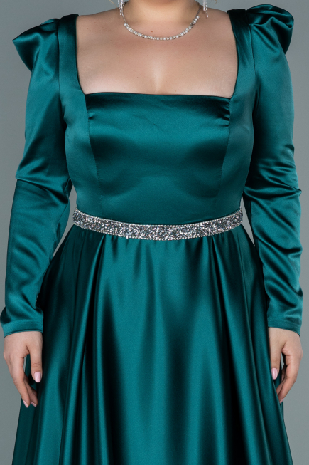 Long Emerald Green Satin Plus Size Evening Dress ABU2684