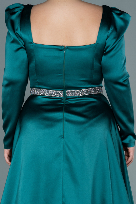 Long Emerald Green Satin Plus Size Evening Dress ABU2684