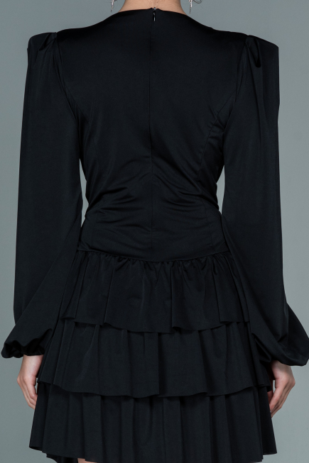 Short Black Satin Invitation Dress ABK1561
