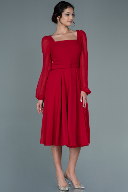 Red Midi Chiffon Invitation Dress ABK1441