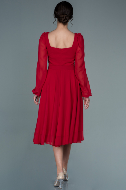 Red Midi Chiffon Invitation Dress ABK1441