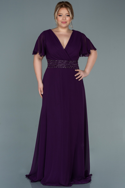 Long Purple Chiffon Plus Size Evening Dress ABU2755