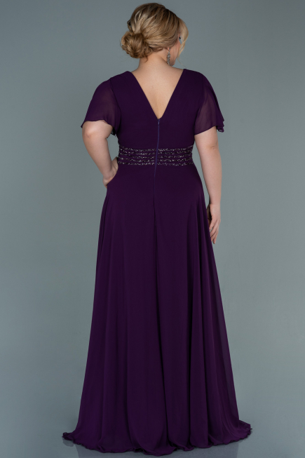 Long Purple Chiffon Plus Size Evening Dress ABU2755