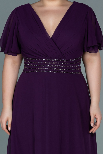 Long Purple Chiffon Plus Size Evening Dress ABU2755
