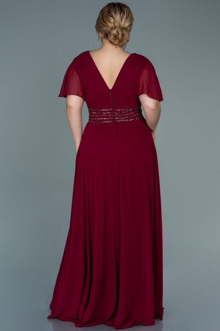 Long Burgundy Chiffon Plus Size Evening Dress ABU2755