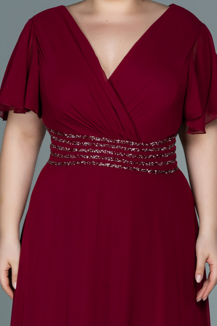 Long Burgundy Chiffon Plus Size Evening Dress ABU2755