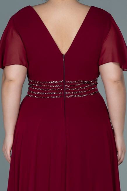 Long Burgundy Chiffon Plus Size Evening Dress ABU2755