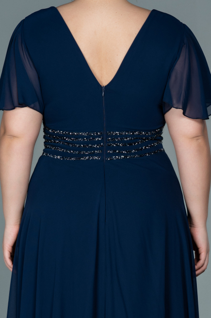 Long Navy Blue Chiffon Plus Size Evening Dress ABU2755