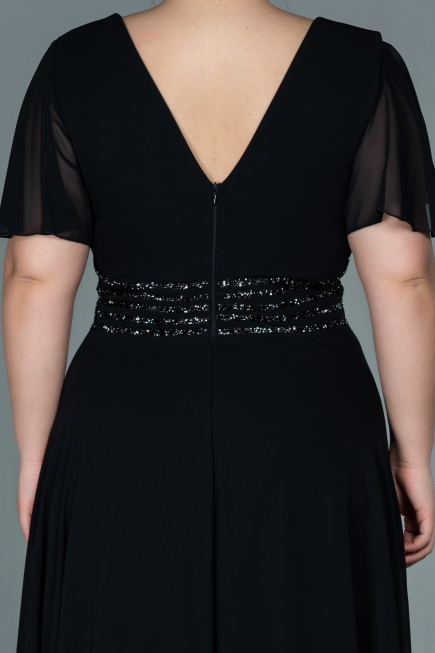 Long Black Chiffon Plus Size Evening Dress ABU2755