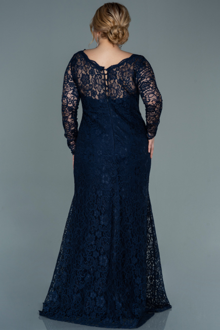 Navy Blue Long Laced Oversized Evening Dress ABU1574