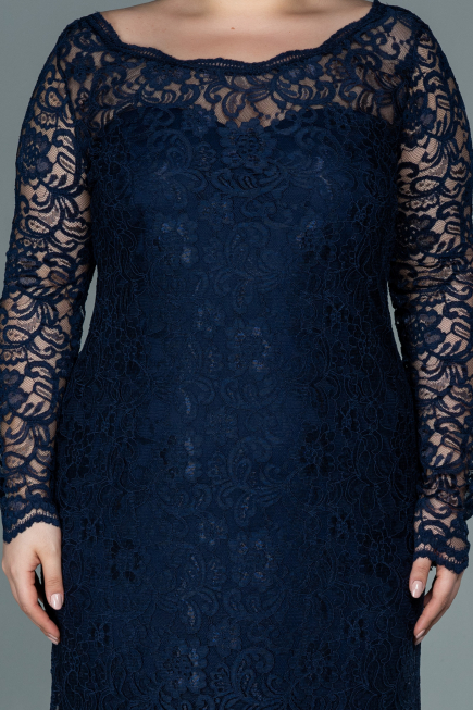 Navy Blue Long Laced Oversized Evening Dress ABU1574