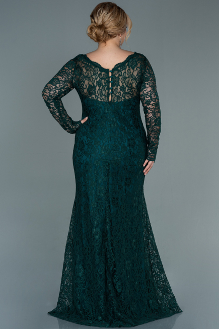 Emerald Green Long Laced Oversized Evening Dress ABU1574